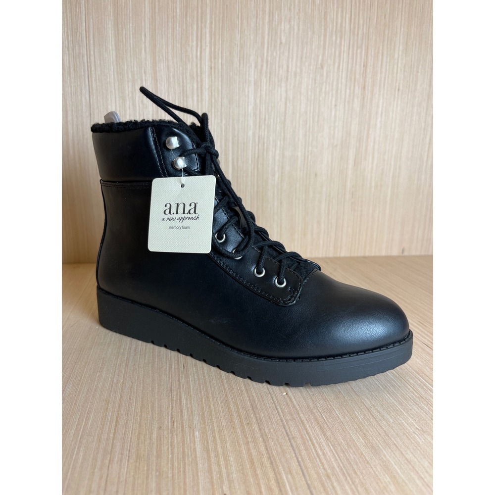 a.n.a a new approach Black Lace Up Streetwear Faux Leather Combat Boots NWT